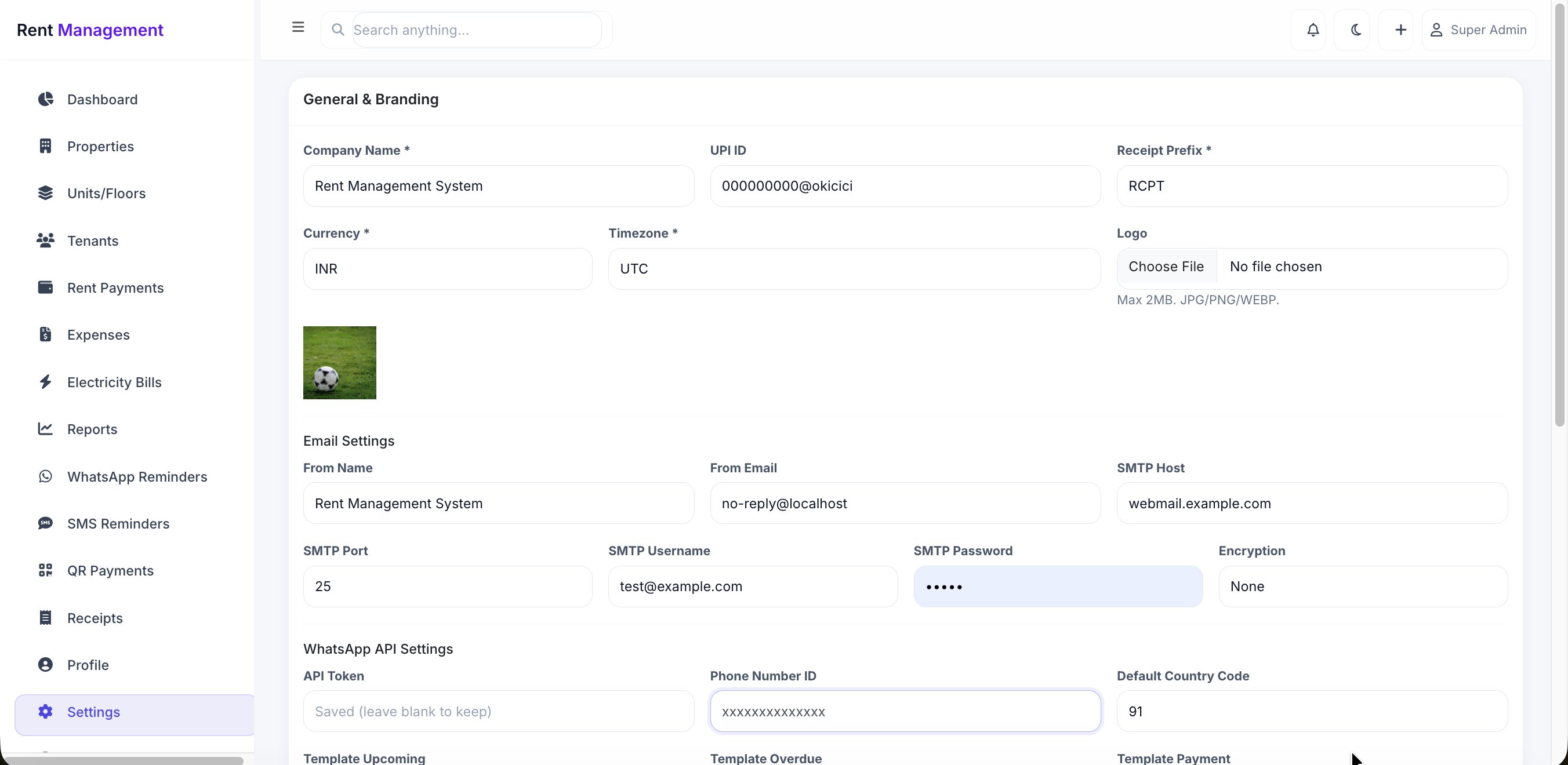 Settings Page Screenshot